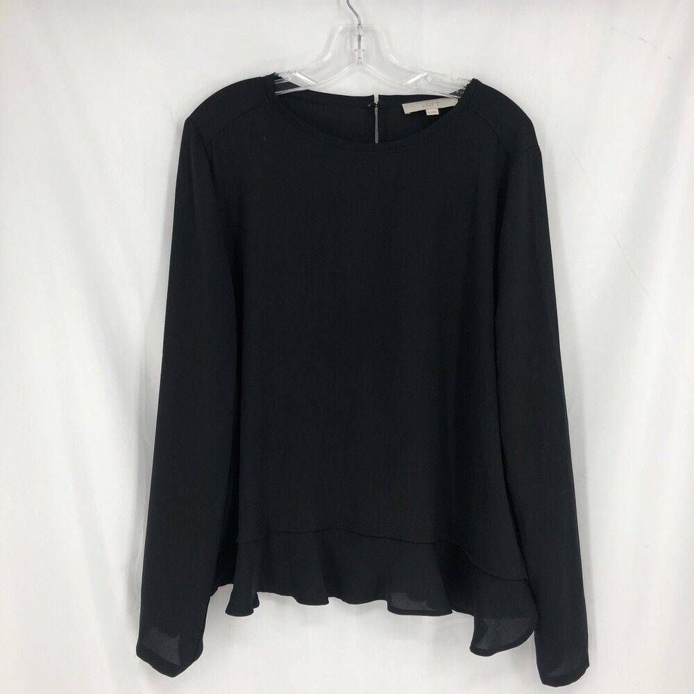 LOFT Black Long Sleeve Blouse Round Neck XL